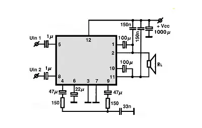 TA7232P BTL electronic component with associated schematic circuit diagram